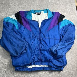 Vintage 1990’s Avait Sportif Windbreaker Jacket Size LargeRave y2k Black Blue